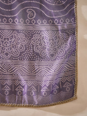 Purple Bandhani Printed Kurta, Pant and Dupatta Set