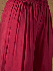 Wine Red Embroidered Kurta Palazzo Set with Organza Dupatta for Women