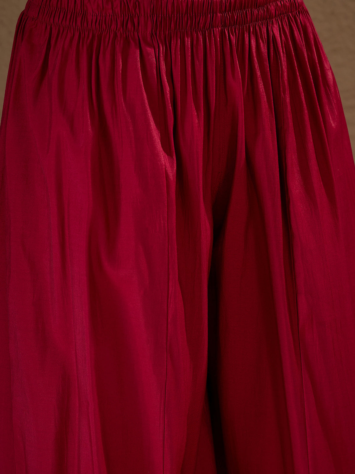 Wine Red Embroidered Kurta Palazzo Set with Organza Dupatta for Women