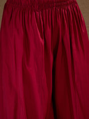 Wine Red Embroidered Kurta Palazzo Set with Organza Dupatta for Women