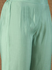Mint Green Embroidered Kurta Set with Organza Dupatta – Elegant Ethnic Wear for Women