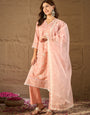 Peach Embroidered Kurta Set with Organza Dupatta – Elegant Pastel Ethnic Wear for Women