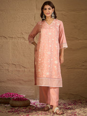Peach Embroidered Kurta Set with Organza Dupatta – Elegant Pastel Ethnic Wear for Women