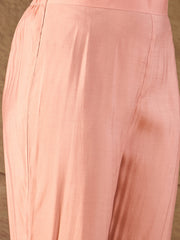 Peach Embroidered Kurta Set with Organza Dupatta – Elegant Pastel Ethnic Wear for Women