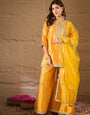 Mustard Yellow Embroidered Kurta Set with Palazzo & Dupatta for Women | Festive Ethnic Wear