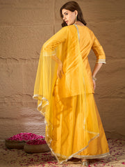 Mustard Yellow Embroidered Kurta Set with Palazzo & Dupatta for Women | Festive Ethnic Wear