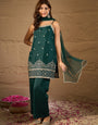 Elegant Emerald Green Embroidered Kurta Set with Dupatta for Women