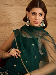 Elegant Emerald Green Embroidered Kurta Set with Dupatta for Women