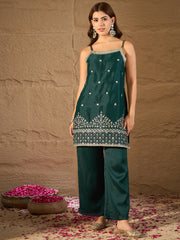 Elegant Emerald Green Embroidered Kurta Set with Dupatta for Women