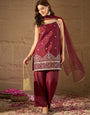 Rich Maroon Embroidered Kurta Set with Dupatta for Women | Festive & Wedding Wear