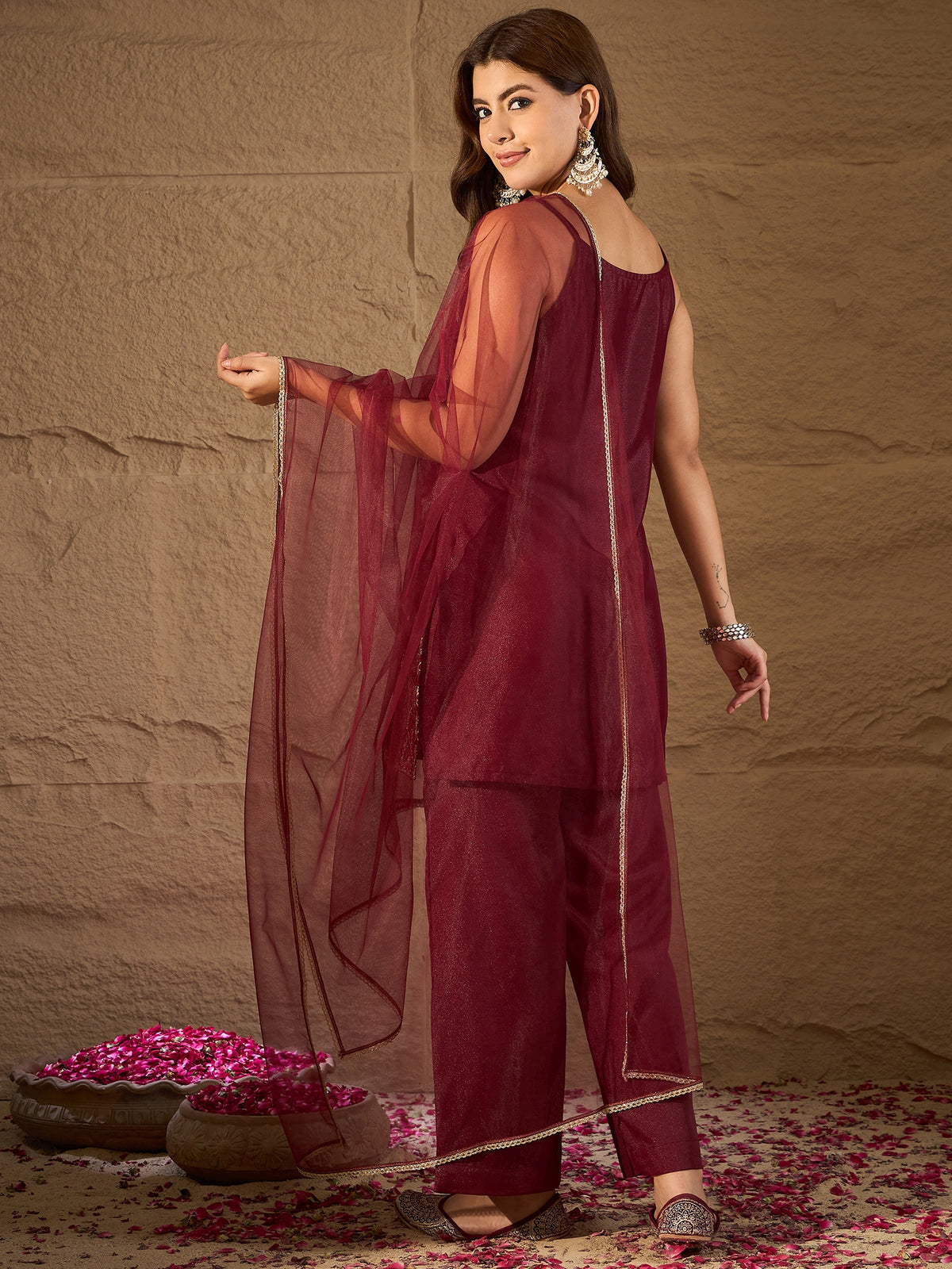 Rich Maroon Embroidered Kurta Set with Dupatta for Women | Festive & Wedding Wear
