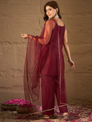 Rich Maroon Embroidered Kurta Set with Dupatta for Women | Festive & Wedding Wear