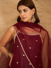 Rich Maroon Embroidered Kurta Set with Dupatta for Women | Festive & Wedding Wear