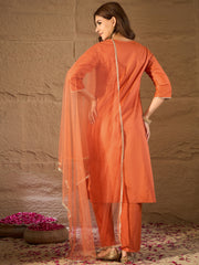 Elegant Rust Orange Embroidered Kurta Set with Dupatta for Women | Festive & Ethnic Wear