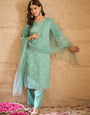 Elegant Mint Green Embroidered Kurta Set with Organza Dupatta for Women