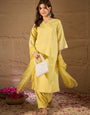 Sunshine Yellow Embroidered Kurta Set with Organza Dupatta for Women