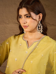 Sunshine Yellow Embroidered Kurta Set with Organza Dupatta for Women