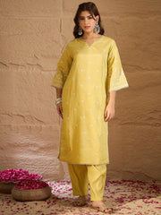 Sunshine Yellow Embroidered Kurta Set with Organza Dupatta for Women