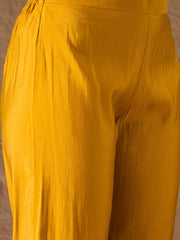 Mustard Yellow Embroidered Kurta Set with Purple Organza Dupatta – Festive Ethnic Wear for Women