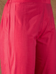 Rani Pink Embroidered Kurta Set with Organza Dupatta for Women | Festive Ethnic Wear