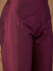 Wine Embroidered Kurta Set with Organza Dupatta for Women | Festive & Wedding Ethnic Wear