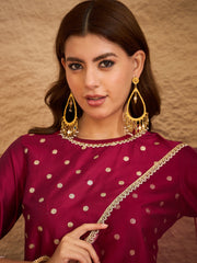 Rani Pink Embroidered Kurta Palazzo Set with Organza Dupatta | Festive Ethnic Wear for Women