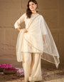 Elegant Off-White Embroidered Kurta Palazzo Set with Organza Dupatta | Festive & Wedding Ethnic Wear for Women