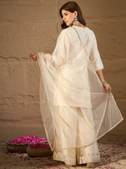 Elegant Off-White Embroidered Kurta Palazzo Set with Organza Dupatta | Festive & Wedding Ethnic Wear for Women