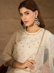 Elegant Off-White Embroidered Kurta Palazzo Set with Organza Dupatta | Festive & Wedding Ethnic Wear for Women
