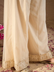 Elegant Off-White Embroidered Kurta Palazzo Set with Organza Dupatta | Festive & Wedding Ethnic Wear for Women