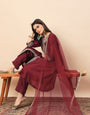 Maroon Embroidered Kurta Set with Dupatta for Women