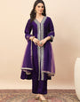 Royal Purple Embroidered Kurta Set with Dupatta for Women