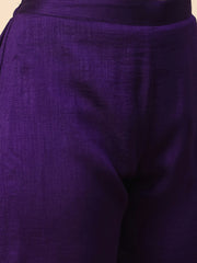 Royal Purple Embroidered Kurta Set with Dupatta for Women