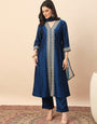 Rama Blue Embroidered Kurta Set with Dupatta for Women