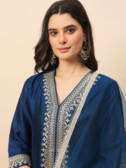 Rama Blue Embroidered Kurta Set with Dupatta for Women