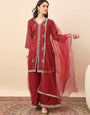 Maroon Embroidered Kurta Palazzo Set with Organza Dupatta for Women