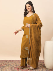 Mustard Embroidered Kurta Pant Set with Dupatta for Women