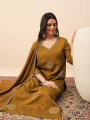 Mustard Embroidered Kurta Pant Set with Dupatta for Women