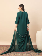 Rama Green Embroidered Kurta Pant Set with Dupatta for Women