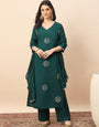 Rama Green Embroidered Kurta Pant Set with Dupatta for Women