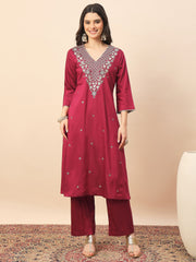 Rani Pink Embroidered Kurta Set with Dupatta for Women | Festive & Wedding Wear Ethnic Suit