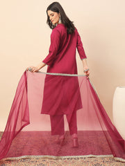 Rani Pink Embroidered Kurta Set with Dupatta for Women | Festive & Wedding Wear Ethnic Suit
