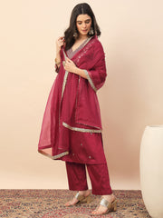 Rani Pink Embroidered Kurta Set with Dupatta for Women | Festive & Wedding Wear Ethnic Suit