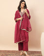 Rani Pink Embroidered Kurta Set with Dupatta for Women | Festive & Wedding Wear Ethnic Suit