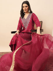 Rani Pink Embroidered Kurta Set with Dupatta for Women | Festive & Wedding Wear Ethnic Suit