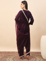 Wine Purple Embroidered Kurta Set with Dupatta for Women | Elegant Festive & Wedding Wear Suit