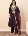 Wine Purple Embroidered Kurta Set with Dupatta for Women | Elegant Festive & Wedding Wear Suit