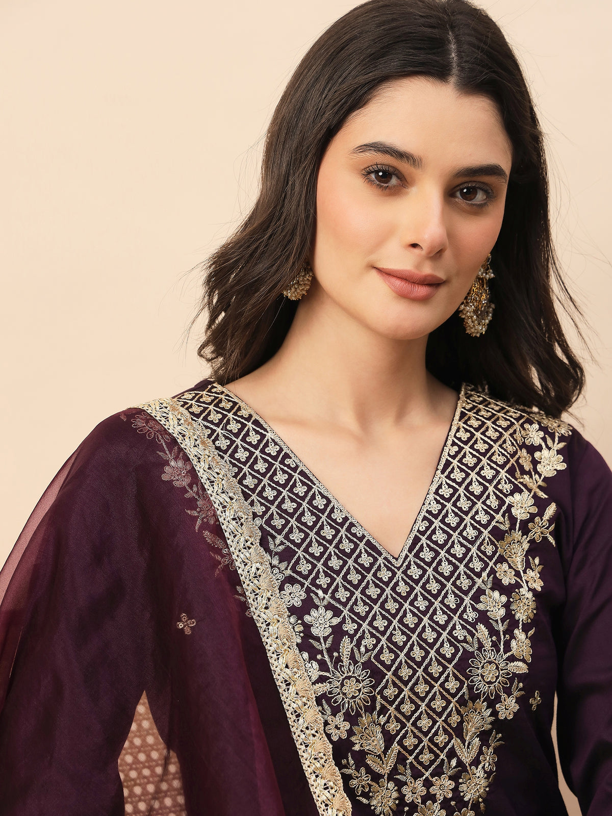 Wine Purple Embroidered Kurta Set with Dupatta for Women | Elegant Festive & Wedding Wear Suit