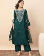 Rama Green Embroidered Kurta Set with Organza Dupatta | Elegant Festive Wear for Women