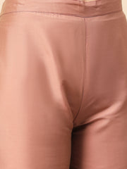 Peach Silk Blend Embroidered Kurta Set with Dupatta & Straight Pants